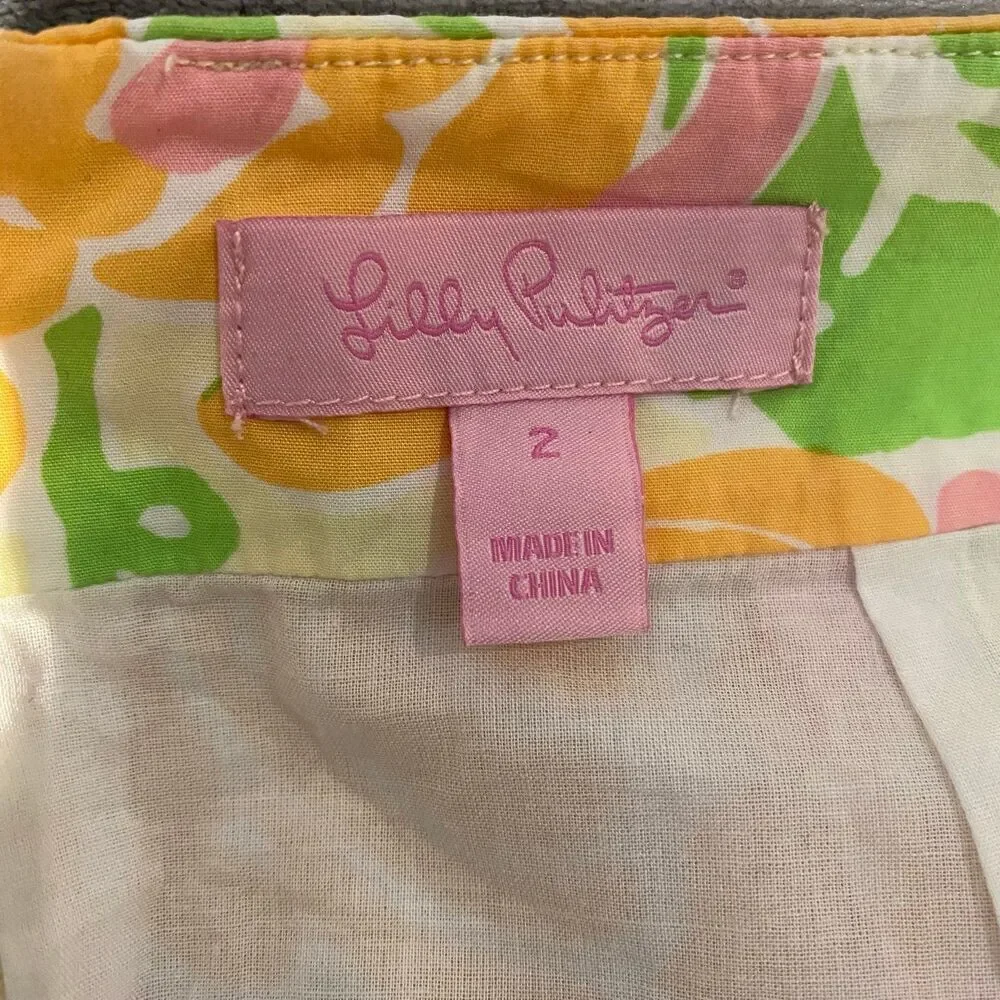 Lilly Pulitzer Women's Yellow Orange Pink Floral Lined Skirt Size 2